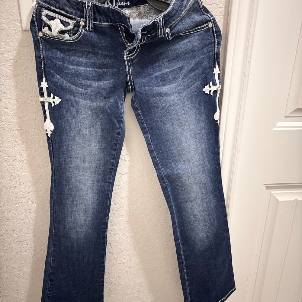 Blue Jeans with White Embroidery
